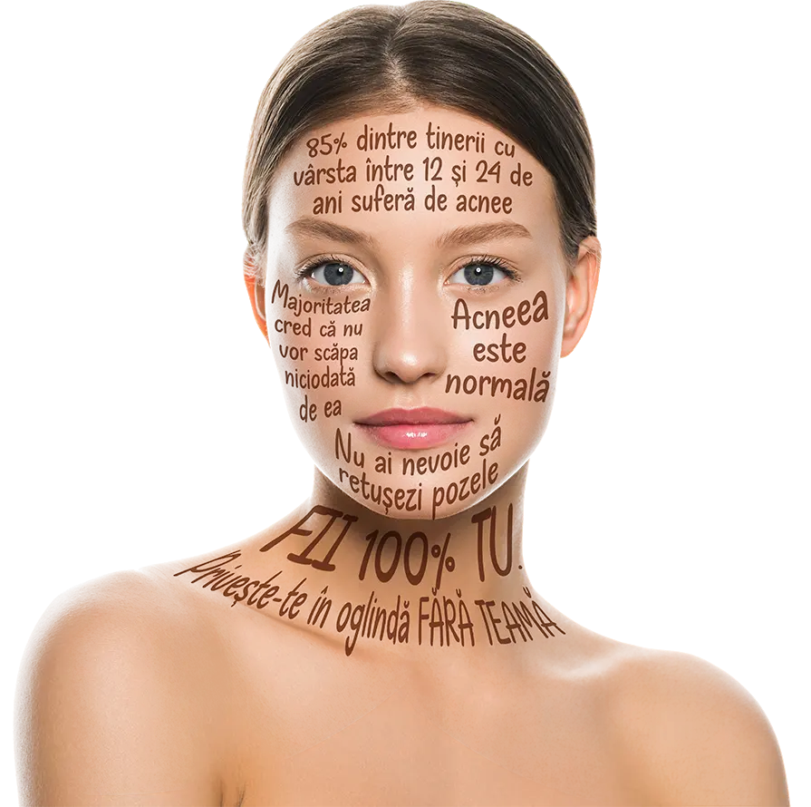Woman with words writtern on her face